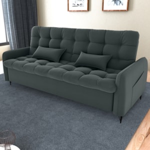 Sofa Cama 2 Lugares 200cm Pillar Veludo E401 Chumbo Milani Store