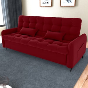 Sofa Cama 2 Lugares 200cm Pillar Veludo E404 Vermelho Milani Store