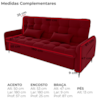 Sofa Cama 2 Lugares 200cm Pillar Veludo E404 Vermelho Milani Store