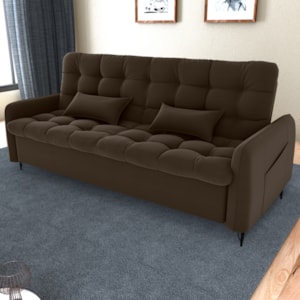 Sofa Cama 2 Lugares 200cm Pillar Veludo E405 Marrom Milani Store