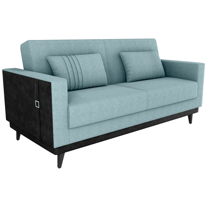 Sofa Cama 2 Lugares 203 cm Boucle Azul Corino Preto Milani Store