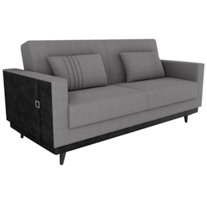 Sofa Cama 2 Lugares 203 cm Boucle Cinza Corino Preto Milani Store Sofa Cama 2 Lugares 203 cm Boucle Cinza Corino Preto Milani Store