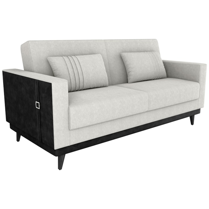 Sofa Cama 2 Lugares 203 cm Boucle Natural Corino Preto Milani Store