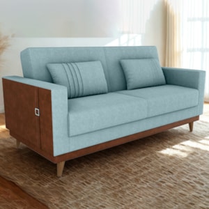 Sofa Cama 2 Lugares 203 cm Esther Boucle Azul Corino Whisk Milani Store