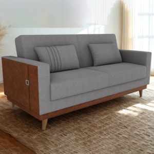 Sofa Cama 2 Lugares 203 cm Esther Boucle Cinza Corino Whisk Milani Store