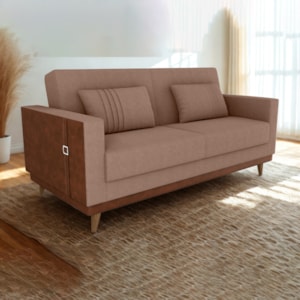 Sofa Cama 2 Lugares 203 cm Esther Boucle Marrom Corino Whisk Milani Store