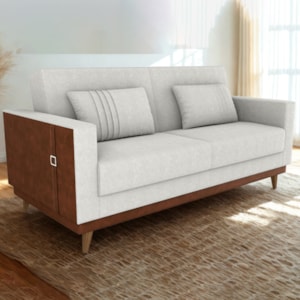 Sofa Cama 2 Lugares 203 cm Esther Boucle Natural Corino Whisk Milani Store
