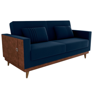 Sofa Cama 2 Lugares 203 cm Veludo Maserati Azul Corino Whisk Milani Store