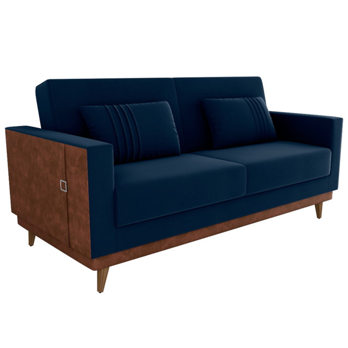 Sofa Cama 2 Lugares 203 cm Veludo Maserati Azul Corino Whisk Milani Store