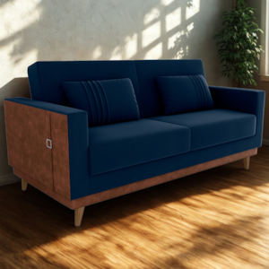 Sofa Cama 2 Lugares 203 cm Veludo Maserati Azul Corino Whisk Milani Store