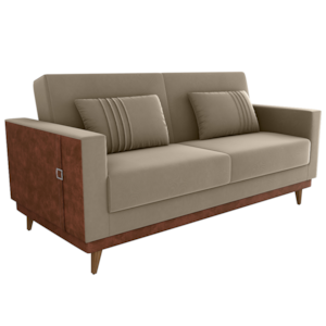 Sofa Cama 2 Lugares 203 cm Veludo Maserati Corino Marrom Claro Whisk Milani Store