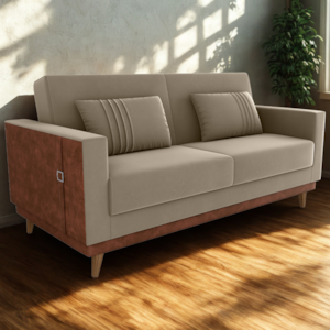 Sofa Cama 2 Lugares 203 cm Veludo Maserati Corino Marrom Claro Whisk Milani Store