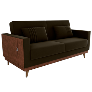 Sofa Cama 2 Lugares 203 cm Veludo Maserati Marrom Corino Whisk Milani Store