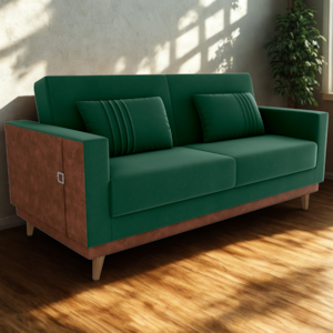 Sofa Cama 2 Lugares 203 cm Veludo Maserati Verde Corino Whisk Milani Store