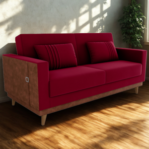 Sofa Cama 2 Lugares 203 cm Veludo Maserati Vermelho Corino Whisk Milani Store