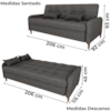 Sofa Cama 2 Lugares 206 cm Donna Linho Vancouver E484 Chumbo Milani Store