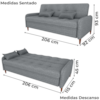 Sofa Cama 2 Lugares 206 cm Donna Linho Vancouver E487 Cinza Milani Store