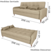 Sofa Cama 2 Lugares 206 cm Donna Linho Vancouver E488 Palha Milani Store