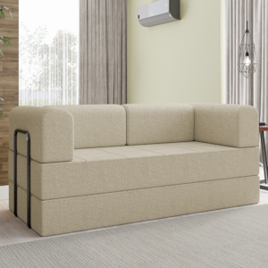 Sofá Cama Modular 2 Lugares 160 cm Monaco Boucle Bege VConcept