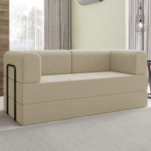 Sofa Cama Modular 2 Lugares 160 cm Monaco Linho Bege VConcept