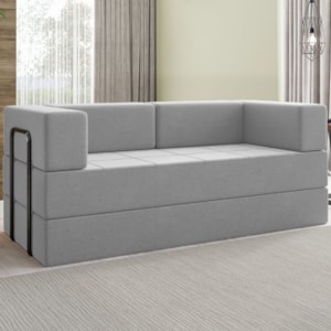 Sofa Cama Modular 2 Lugares 180 cm Monaco Linho Cinza VConcept