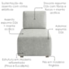 Sofá Chaise Modular Block 74x153 Pes Madeira Linho TCS 701 MOLL
