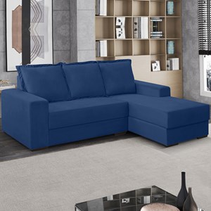 Sofa Decorativo 3 Lugares Com Chaise Alasca Veludo Azul Marinho Sanch