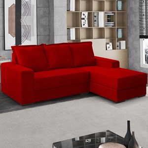 Sofa Decorativo 3 Lugares Com Chaise Alasca Veludo Vermelho Sanch