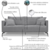 Sofa Liv 3 Lugares 200cm Pes Aço Linho 233 Cinza Ezz