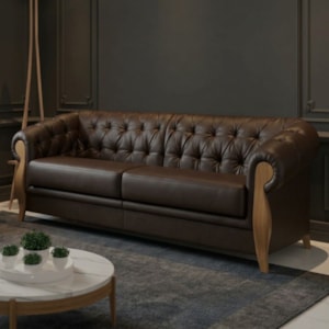 Sofá Living Capitone 2 Lugares Milano 188 cm Pes Madeira Courino TCS 721 MOLL