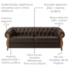 Sofá Living Capitone 2 Lugares Milano 188 cm Pes Madeira Courino TCS 721 MOLL