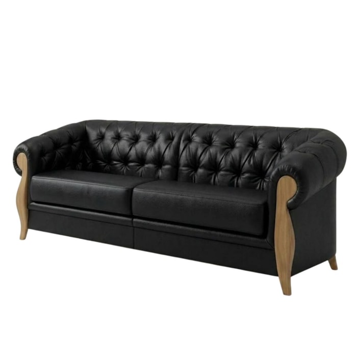 Sofá Living Capitone 2 Lugares Milano 188 cm Pes Madeira Courino TCS 724 MOLL