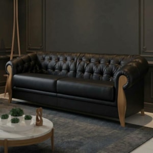 Sofá Living Capitone 2 Lugares Milano 188 cm Pes Madeira Courino TCS 724 MOLL