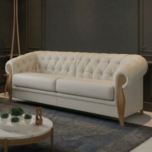 Sofá Living Capitone 2 Lugares Milano 188 cm Pes Madeira Courino TCS 725 MOLL