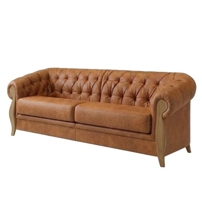 Sofá Living Capitone 2 Lugares Milano 188 cm Pes Madeira Courino TCS 727 MOLL