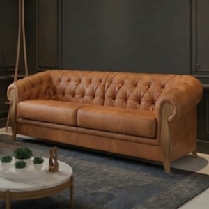 Sofá Living Capitone 2 Lugares Milano 188 cm Pes Madeira Courino TCS 727 MOLL