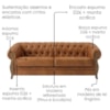 Sofá Living Capitone 2 Lugares Milano 188 cm Pes Madeira Courino TCS 727 MOLL