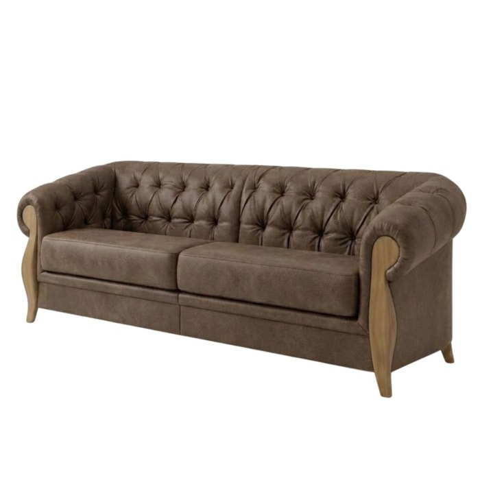 Sofá Living Capitone 2 Lugares Milano 188 cm Pes Madeira Courino TCS 729 MOLL