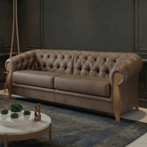 Sofá Living Capitone 2 Lugares Milano 188 cm Pes Madeira Courino TCS 729 MOLL