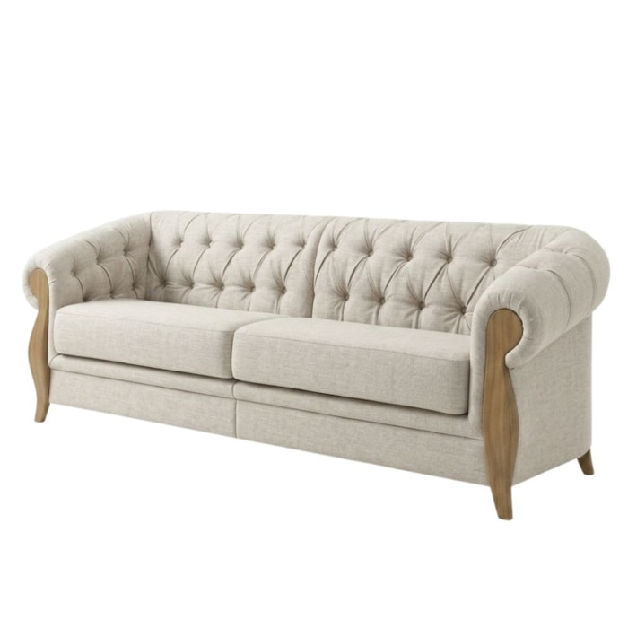 Sofá Living Capitone 2 Lugares Milano 188 cm Pes Madeira Linho TCS 701 MOLL