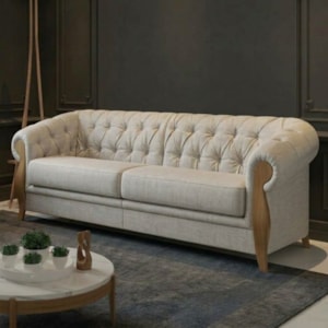 Sofá Living Capitone 2 Lugares Milano 188 cm Pes Madeira Linho TCS 701 MOLL