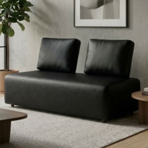 Sofá Modular 2 Lugares Block 148 cm Pes Madeira Courino TCS 724 MOLL