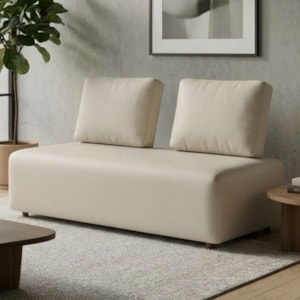 Sofá Modular 2 Lugares Block 148 cm Pes Madeira Courino TCS 725 MOLL