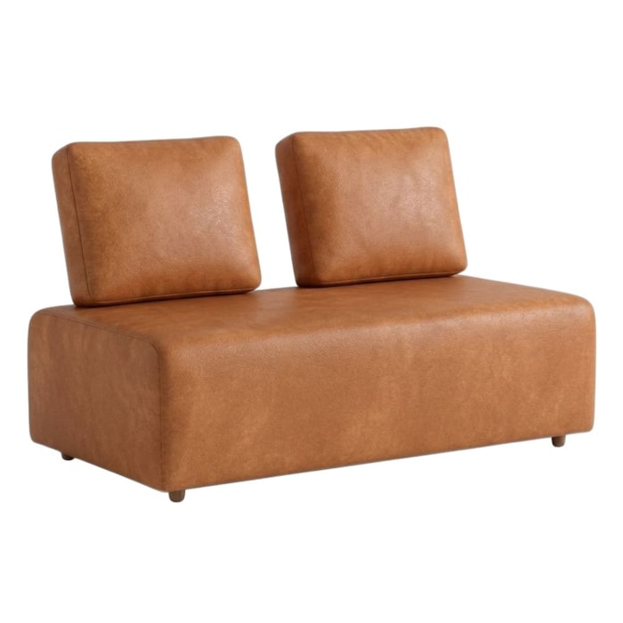Sofá Modular 2 Lugares Block 148 cm Pes Madeira Courino TCS 727 MOLL
