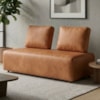 Sofá Modular 2 Lugares Block 148 cm Pes Madeira Courino TCS 727 MOLL
