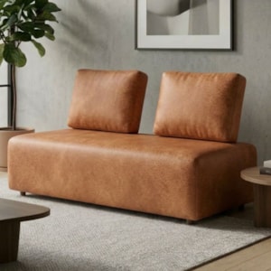 Sofá Modular 2 Lugares Block 148 cm Pes Madeira Courino TCS 727 MOLL