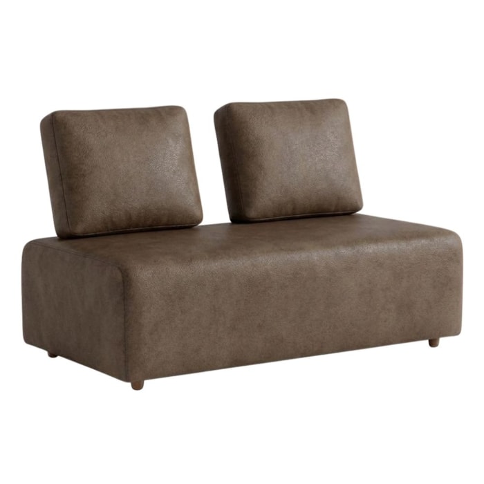 Sofá Modular 2 Lugares Block 148 cm Pes Madeira Courino TCS 729 MOLL