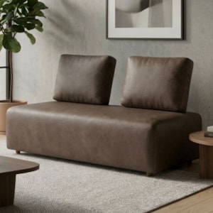Sofá Modular 2 Lugares Block 148 cm Pes Madeira Courino TCS 729 MOLL