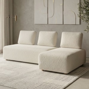 Sofa Modular 2 Lugares E Chaise Block Pes Madeira Boucle TCE 1010 MOLL