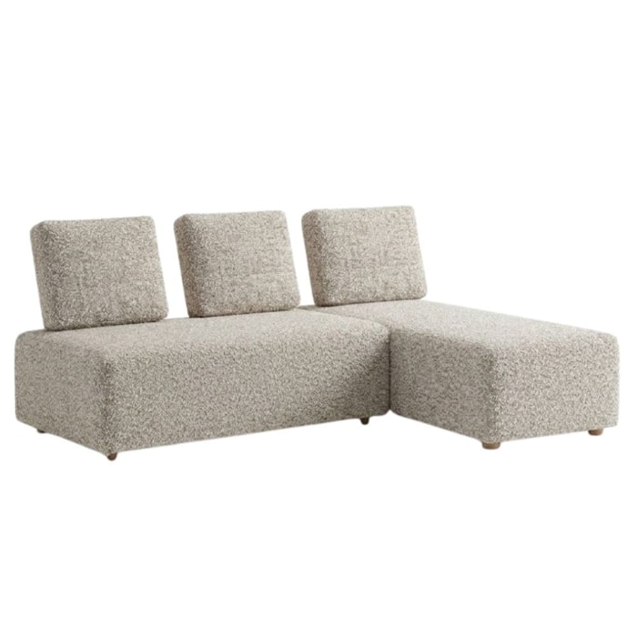 Sofa Modular 2 Lugares E Chaise Block Pes Madeira Boucle TCE 1018 MOLL
